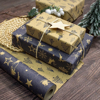 Wendbares Weihnachtsgeschenkpapier Dunkelblau Braun 43cm x 10M