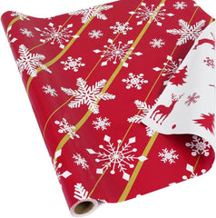 Wendbares Weihnachtsgeschenkpapier Rolle, Rot Gold Schneeflocke Elch