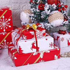 Weihnachtsgeschenkpapier Rot Gold Winterurlaub 40CM X 10M Wendbar Elch Schneeflocke