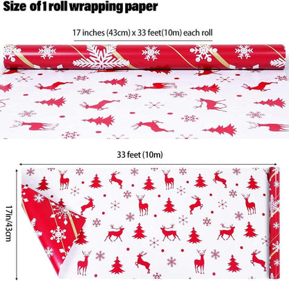 Weihnachten Geschenkpapier Rolle Rot Gold Schneeflocke Elch Winter 40cm