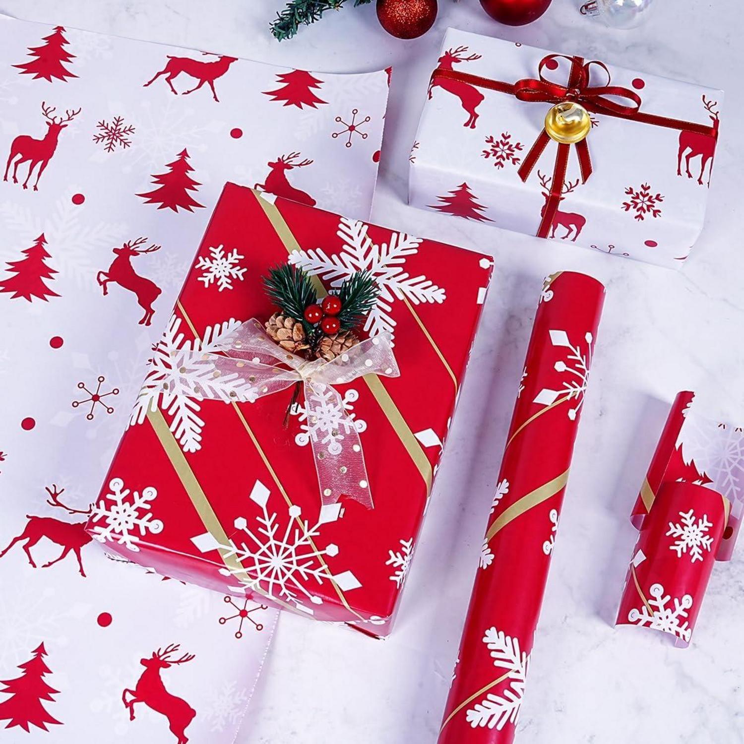 Wendbares Geschenkpapier Weihnachten Rolle Rot Gold Winterurlaub 40CM