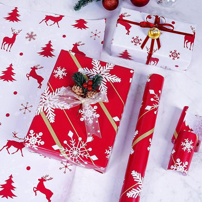 Wendbares Geschenkpapier Weihnachten Rolle Rot Gold Winterurlaub 40CM
