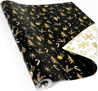 Weihnachtsgeschenkpapier Schwarz Gold Wendbar 43cm x 10M