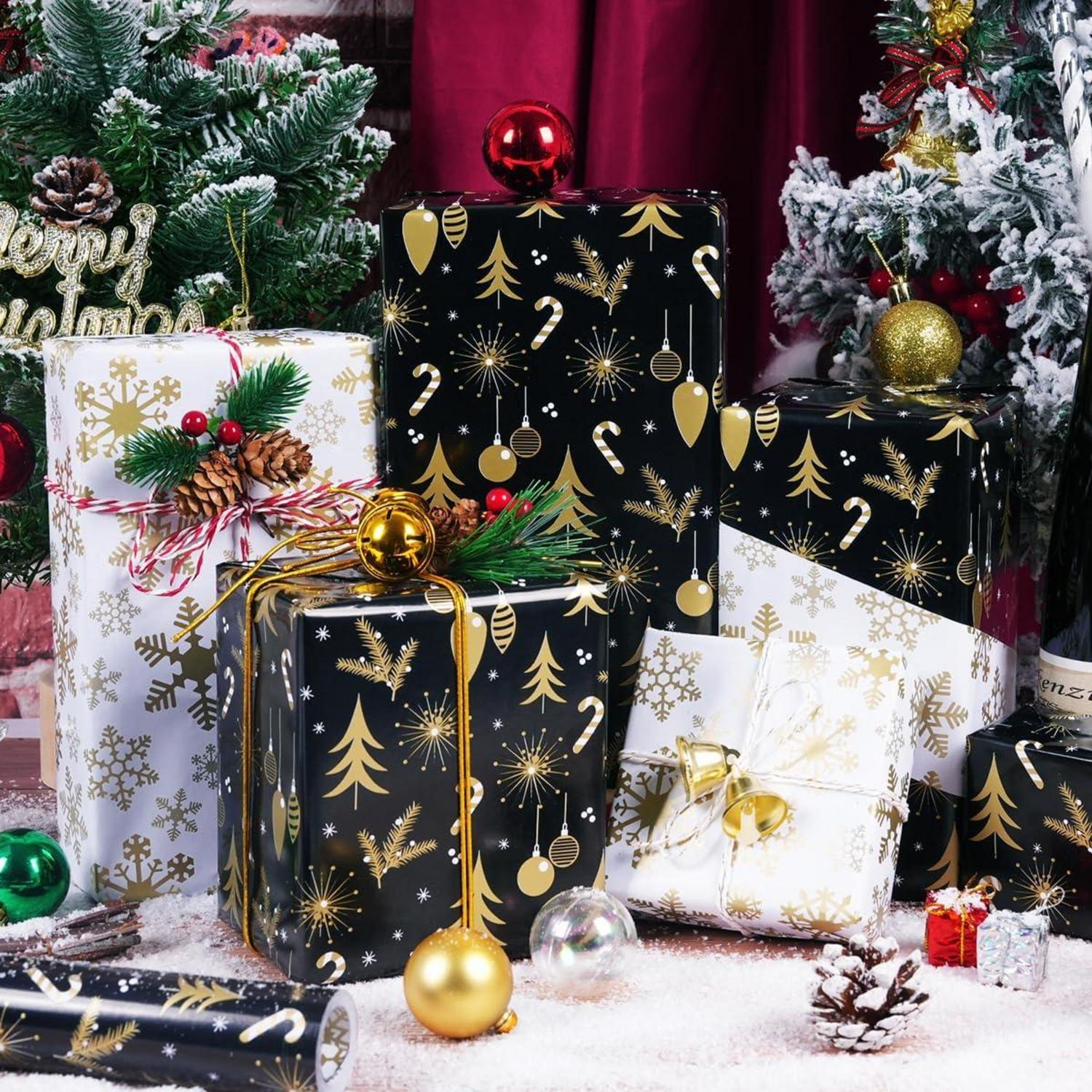 Weihnachtsgeschenkpapier Schwarz Gold Wendbar 43cm x 10M