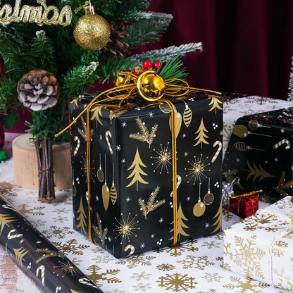 Weihnachten Geschenkpapier Rolle Schwarz Gold Schneeflocke 43cm x 10M