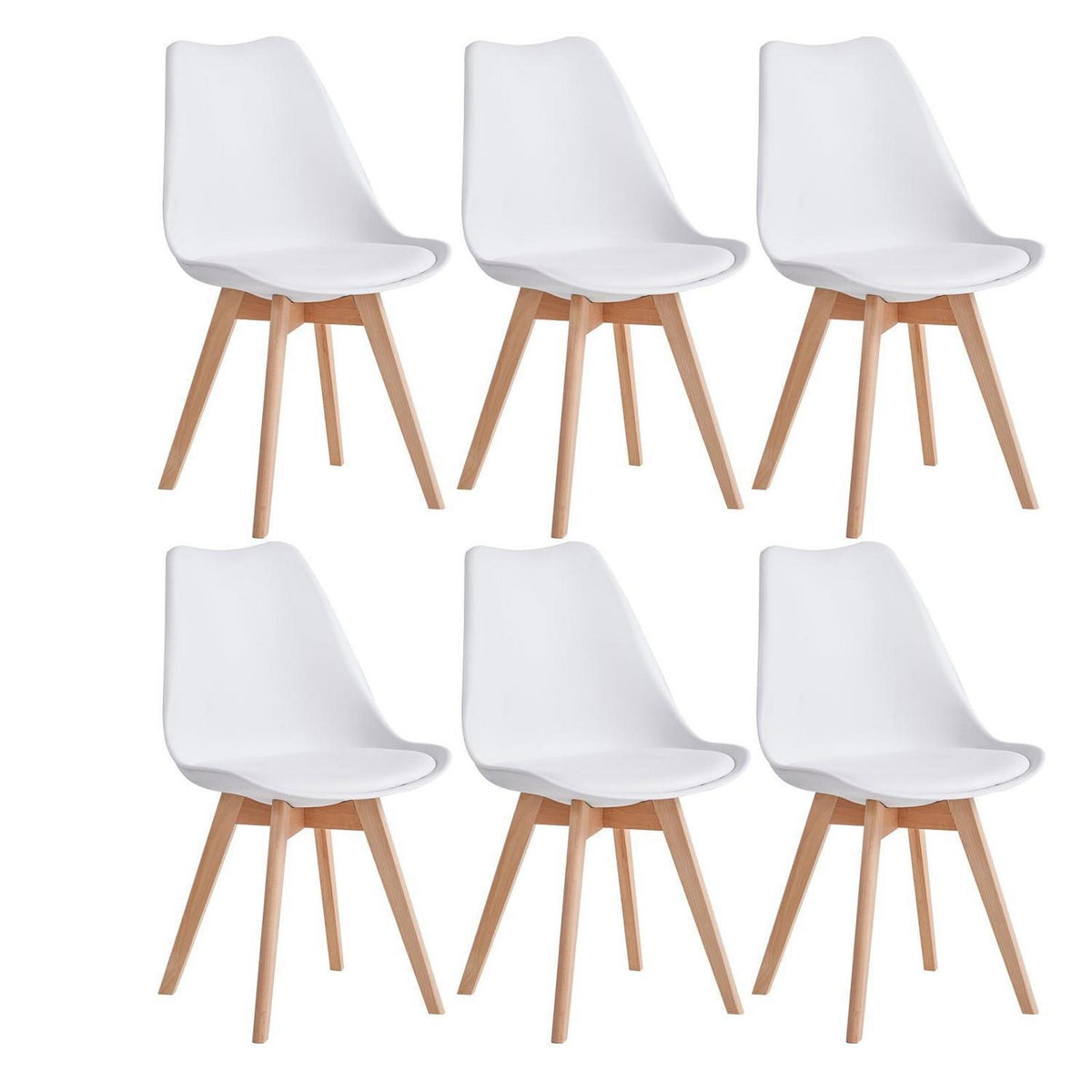 6er-Set Esszimmerstühle Nordic Weiß – Massivholz Buche
