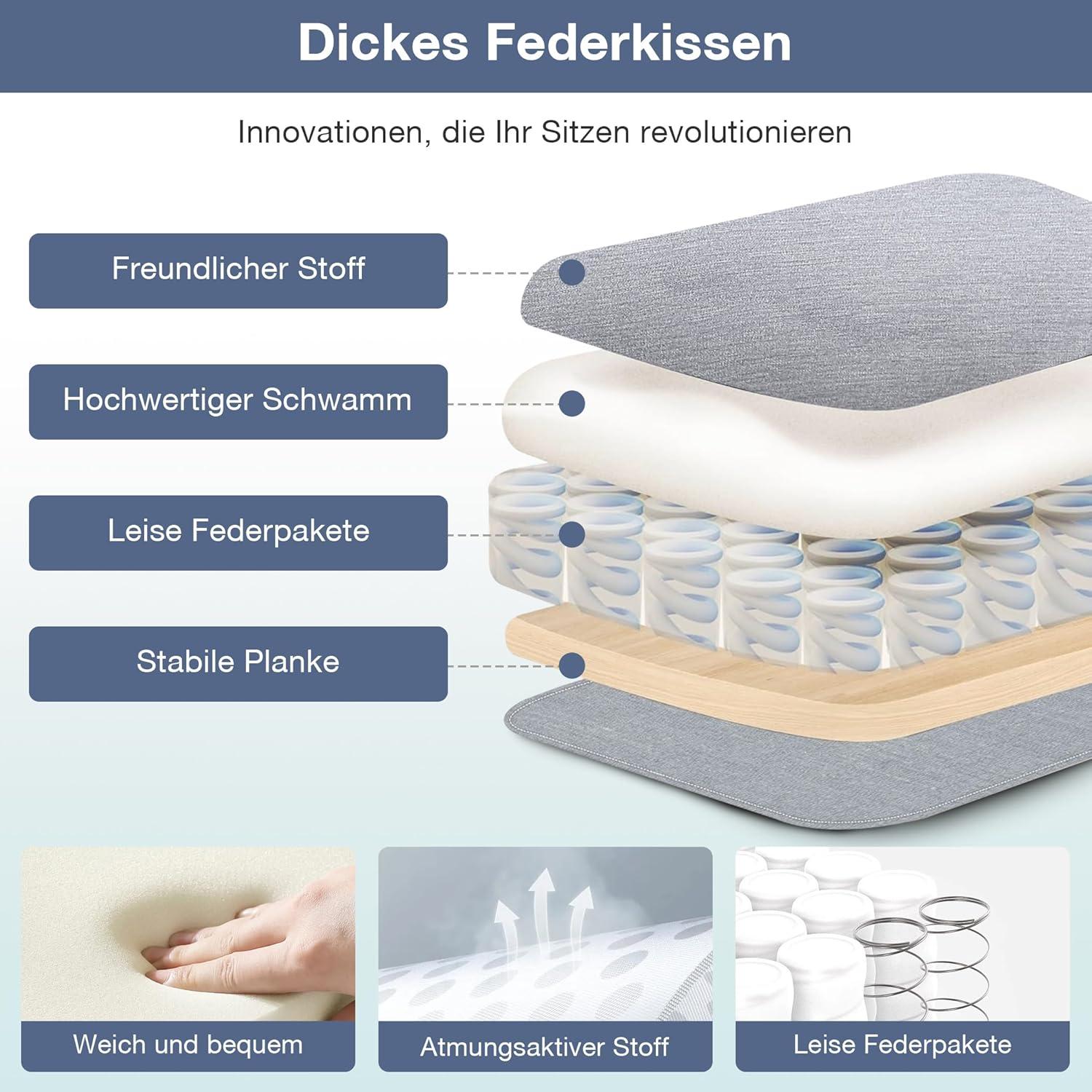 Fantasylab Bürostuhl Leinen 180KG belastbarkeit Chefsessel mit hoher Rückenlehne Grey