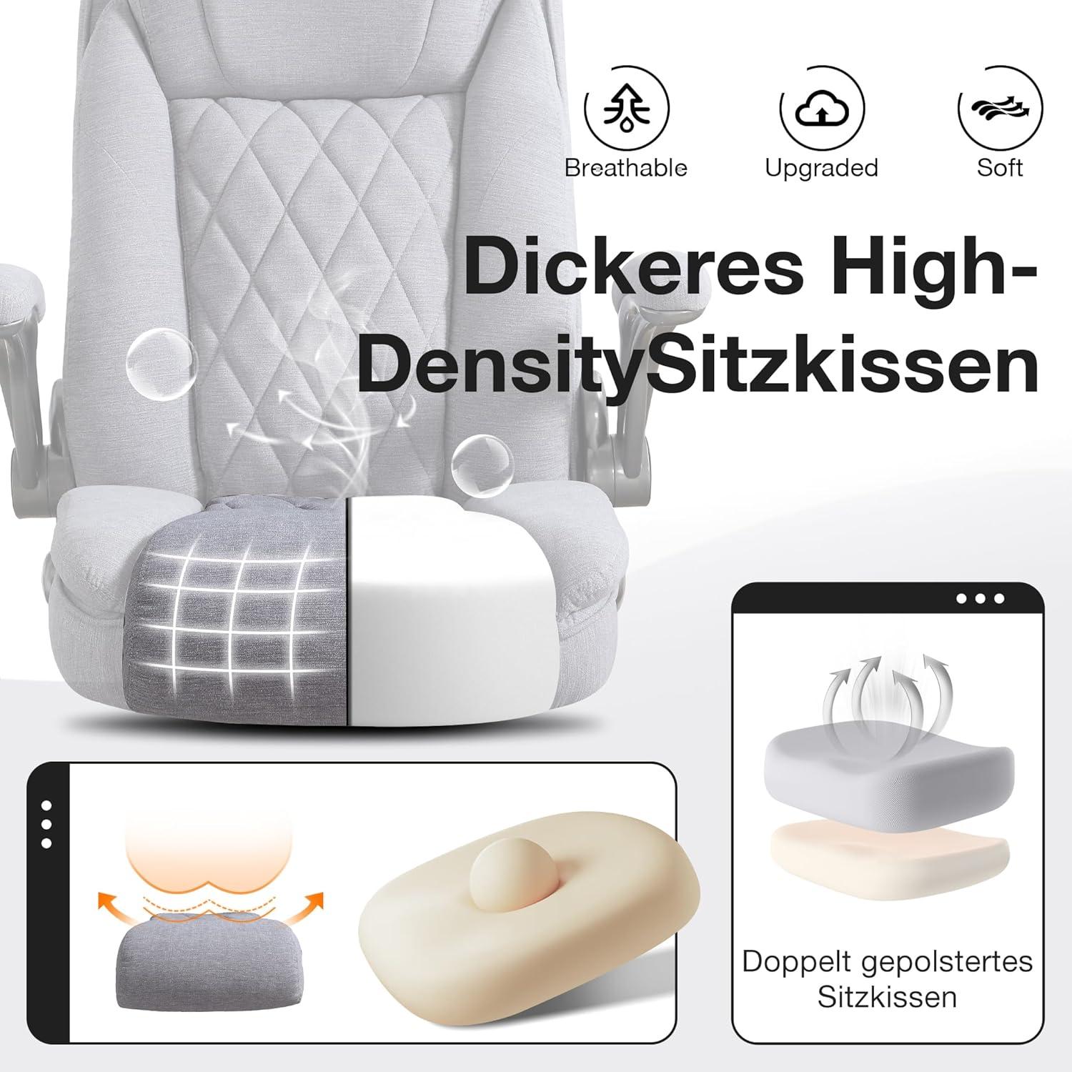 Fantasylab Bürostuhl Leinen 180KG hohe Rückenlehne extra breiter SitzGrey