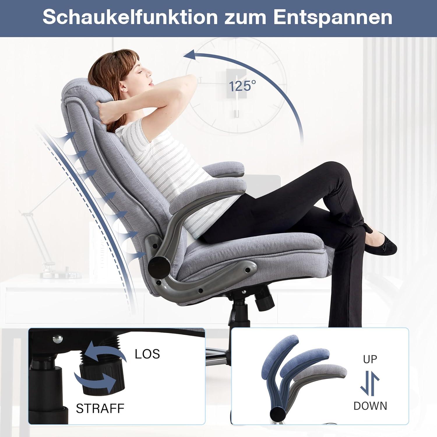 Bürostuhl Leinen 180KG belastbar Chefsessel hohe Rückenlehne extra