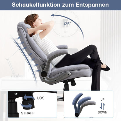 Bürostuhl Leinen 180KG belastbar Chefsessel hohe Rückenlehne extra