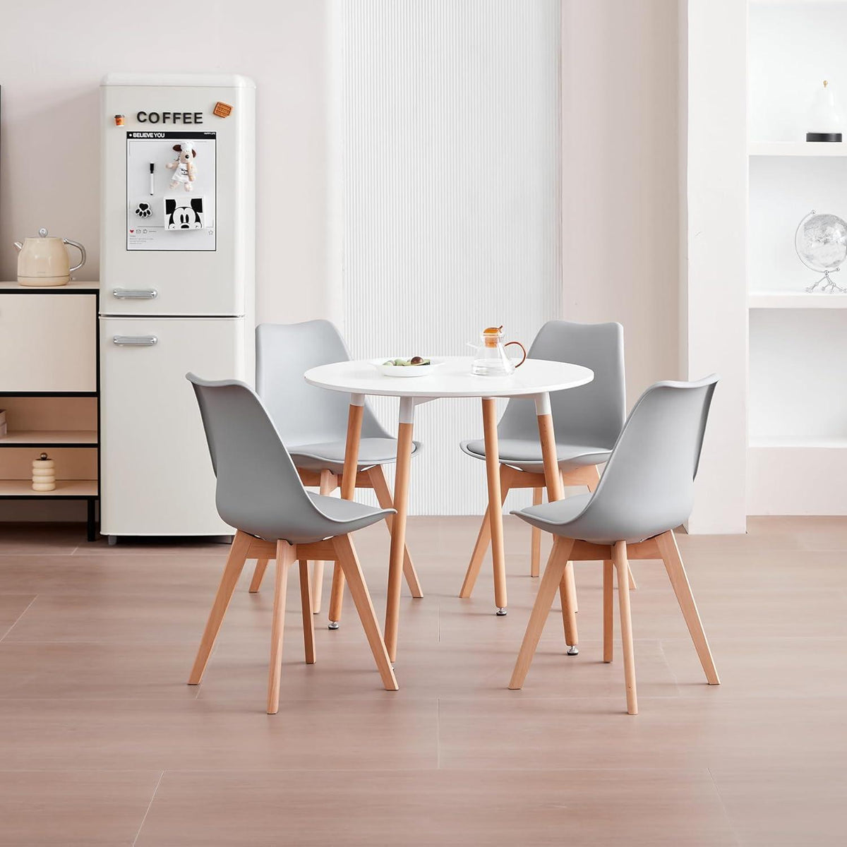 2er-Set Esszimmerstühle Grau – Nordischer Stil mit Buche Beinen