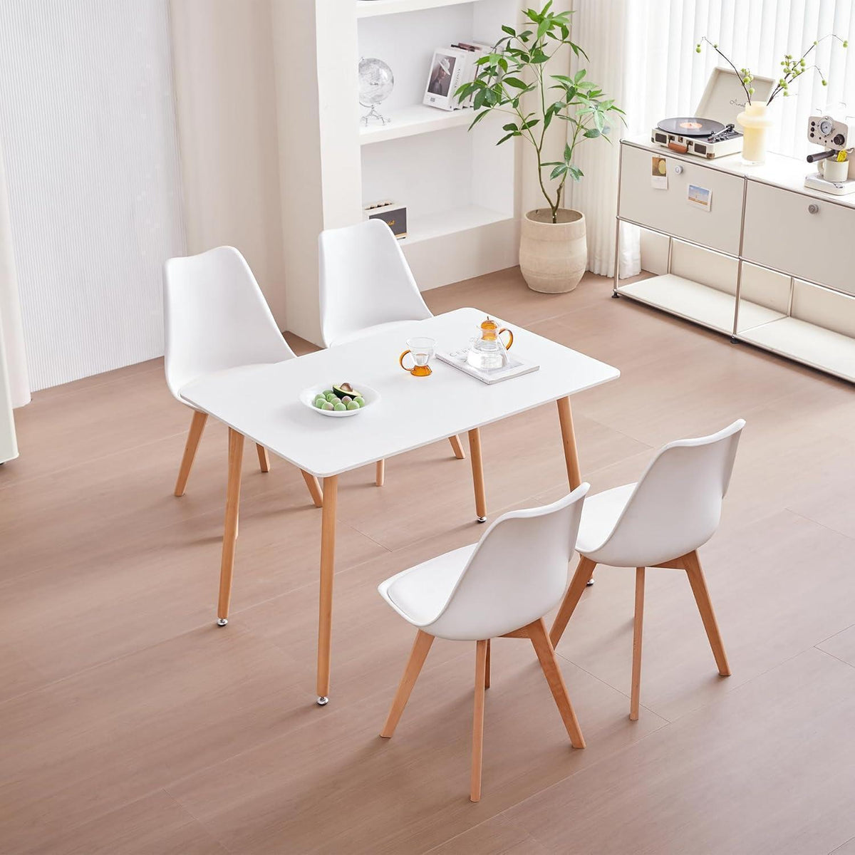 4er-Set Esszimmerstühle Nordic Weiß – Massivholz Buche