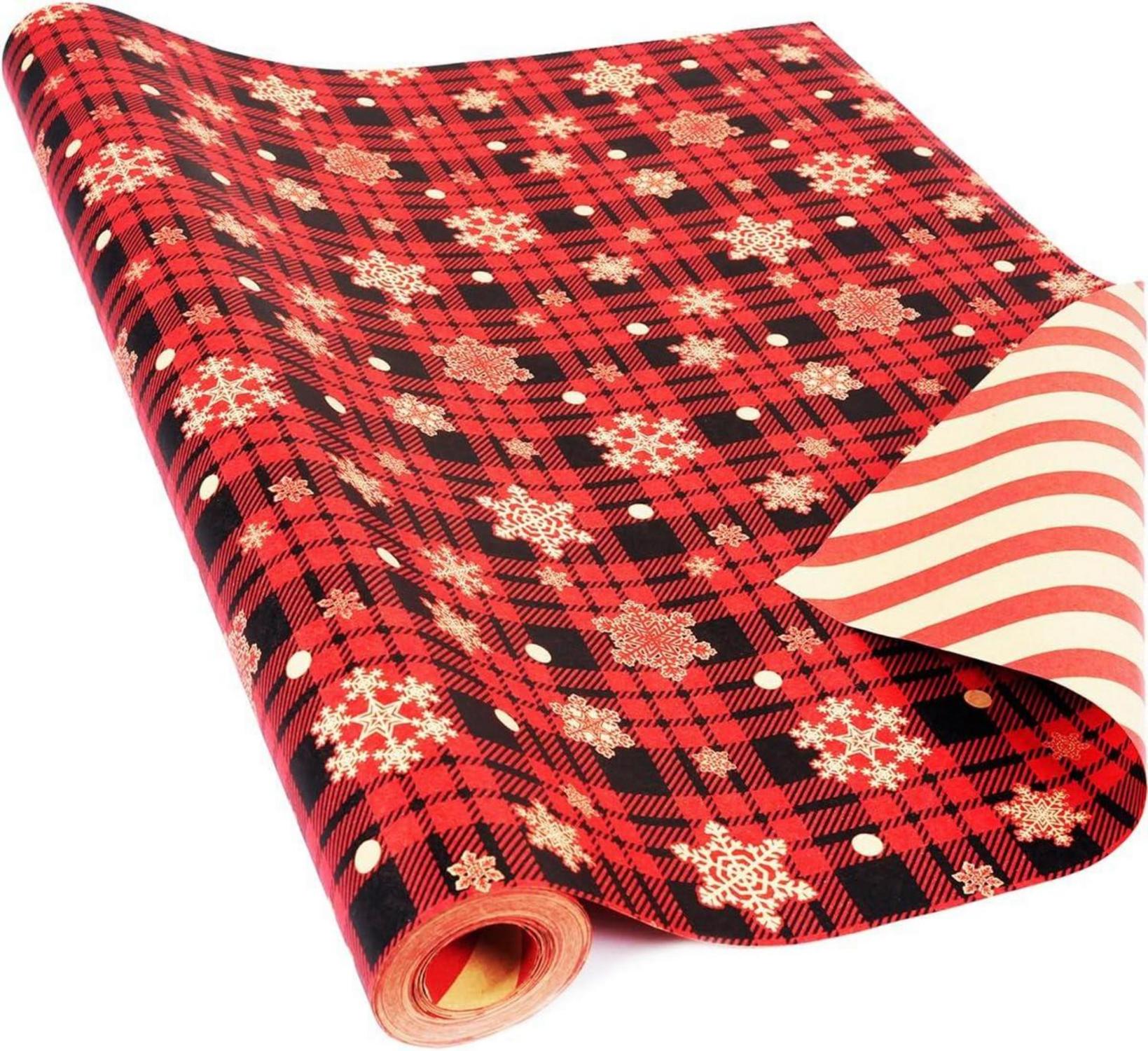 Geschenkpapier Wendbar Weihnachten Schneeflocke Kariert 43cm 10M