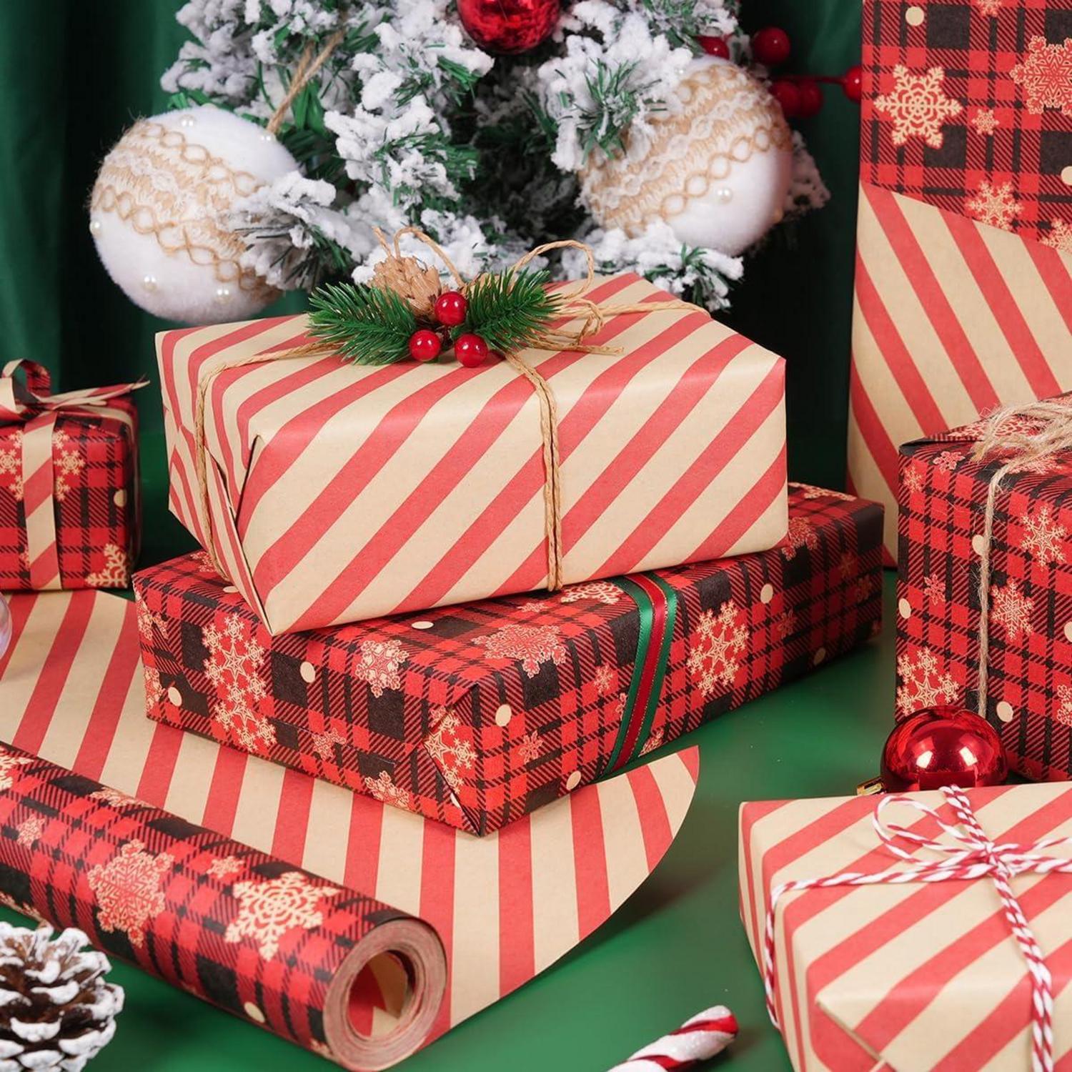 Geschenkpapier Wendbar Weihnachten Schneeflocke Kariert 43cm 10M
