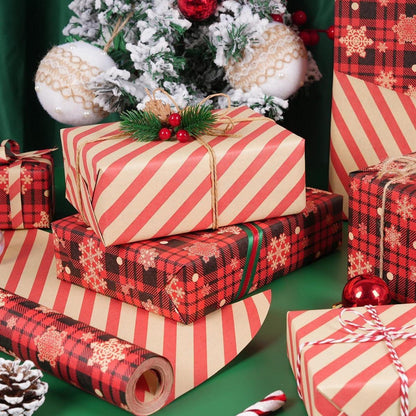 Geschenkpapier Wendbar Weihnachten Schneeflocke Kariert 43cm 10M