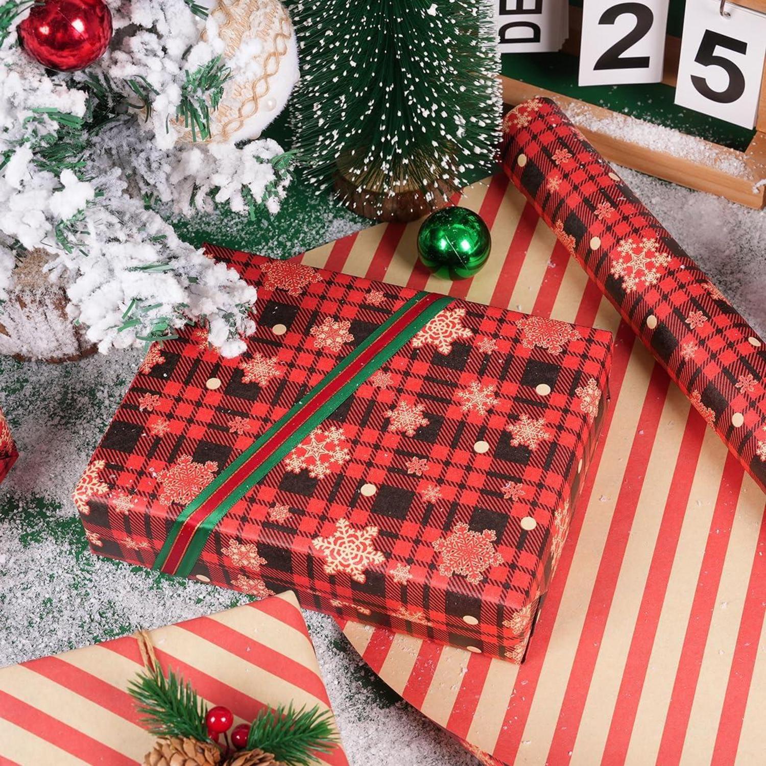 Geschenkpapier Weihnachten Rolle Wendbares Rot Braun Schwarz 43cm x