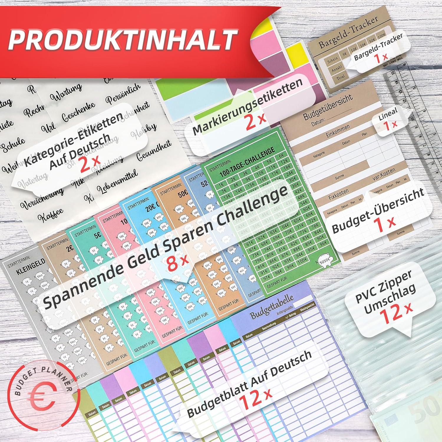 Upgrade Budget Planner Deutsch mit Reißverschluss - Bugetplaner Deutsch 8 Sparchallenges - Finanzplaner Haushaltsbuch A6