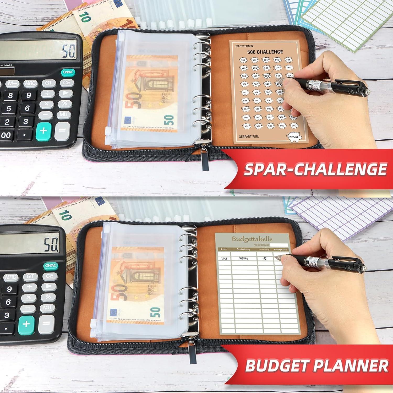 Budget Planner A6 Deutsch - Budgetplaner mit Reißverschluss & Spar Challenges