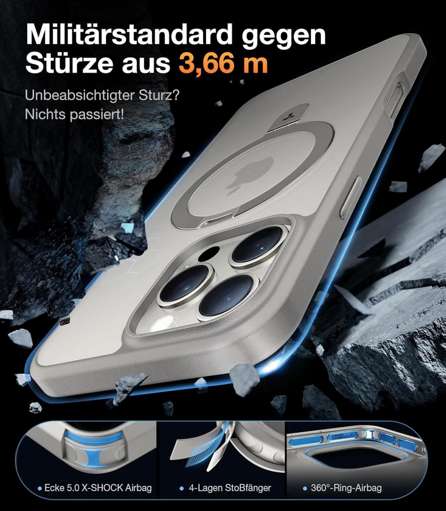 TORRAS Ostand iPhone 16 Pro Max Hülle MagSafe Militär Schutz Grau