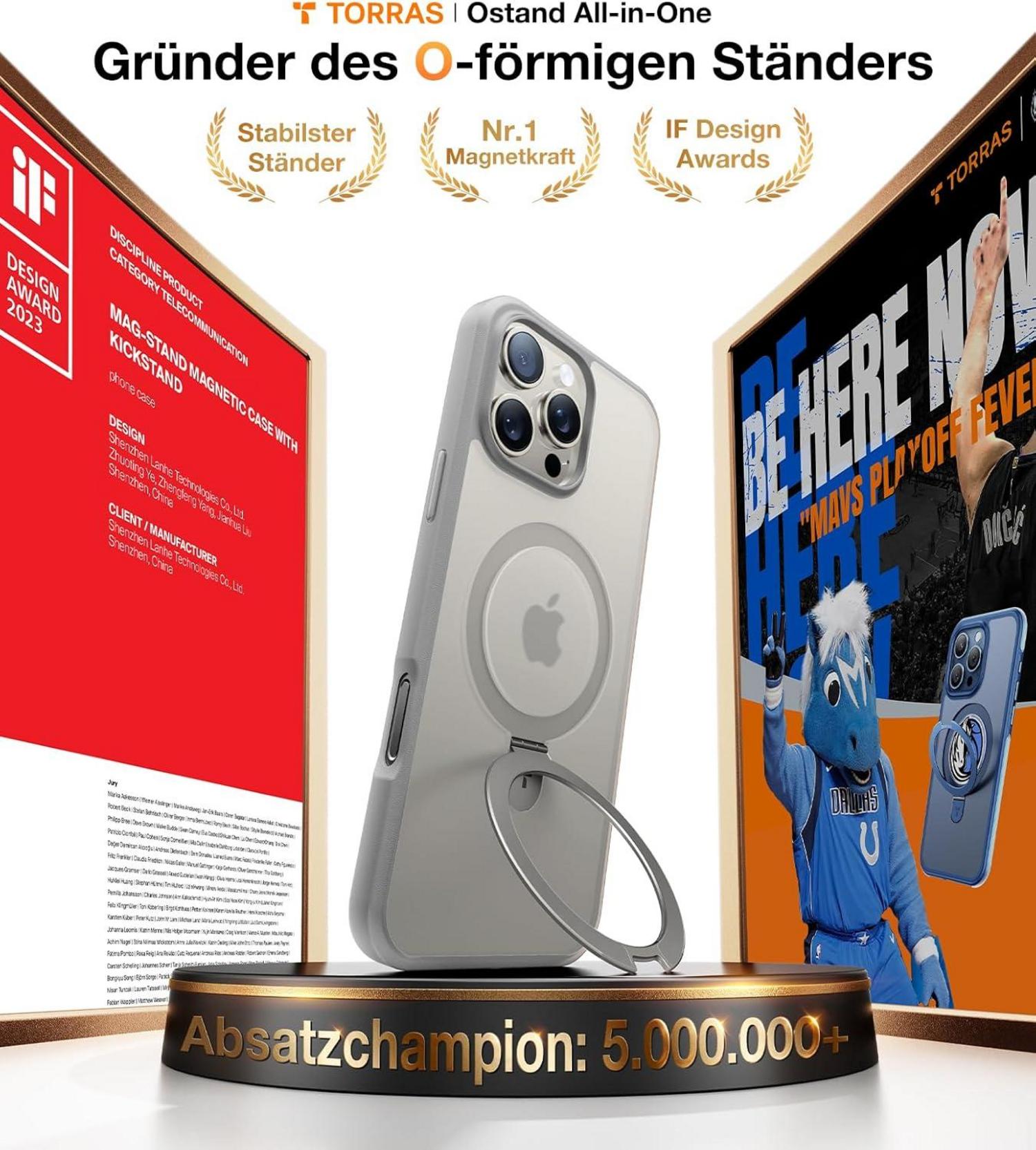 TORRAS Ostand iPhone 16 Pro Hülle MagSafe Militärischer Schutz Grau