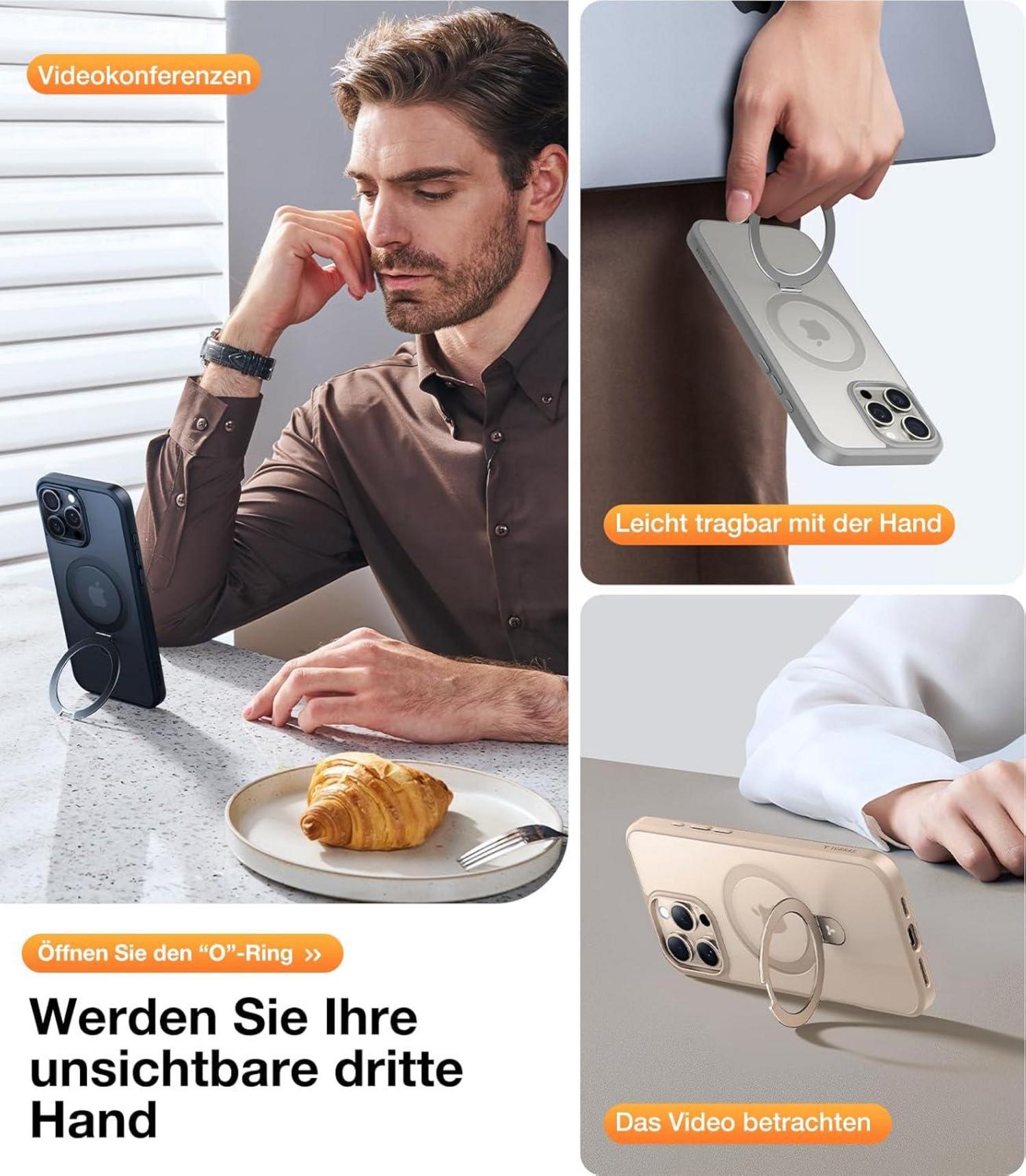 TORRAS Ostand iPhone 16 Pro Hülle MagSafe Grau Militärischer Schutz