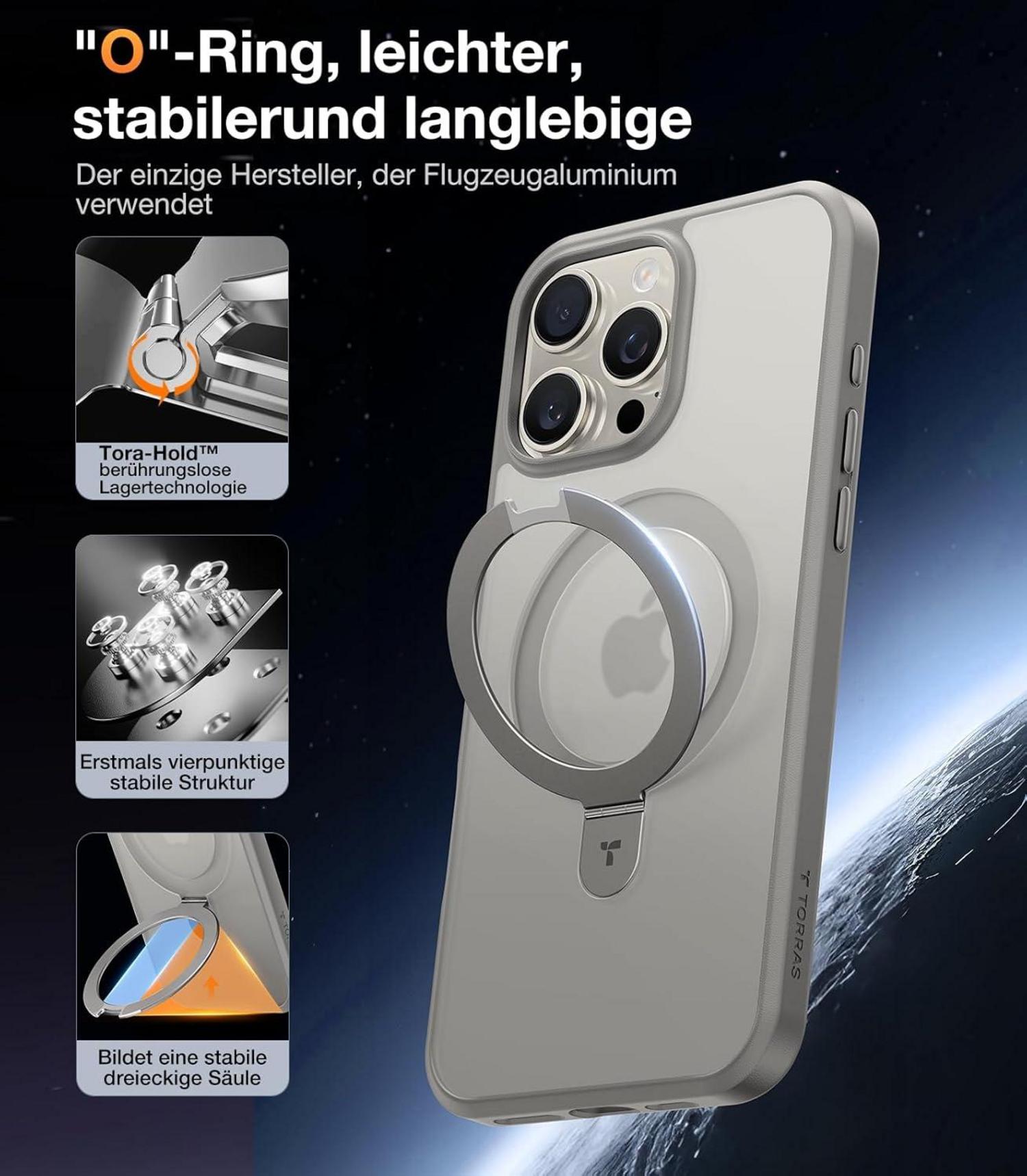 TORRAS Ostand iPhone 16 Pro Hülle MagSafe Militärischer Schutz Grau