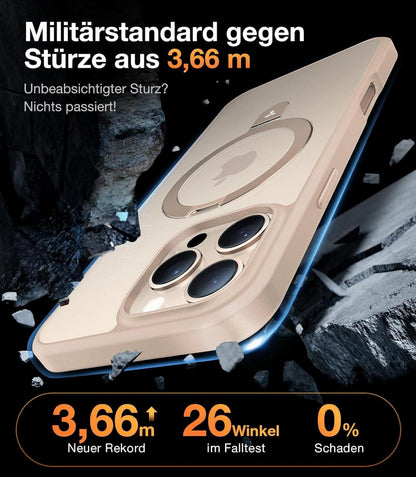iPhone 16 Pro Hülle MagSafe Ostand Militärischer Schutz Gold