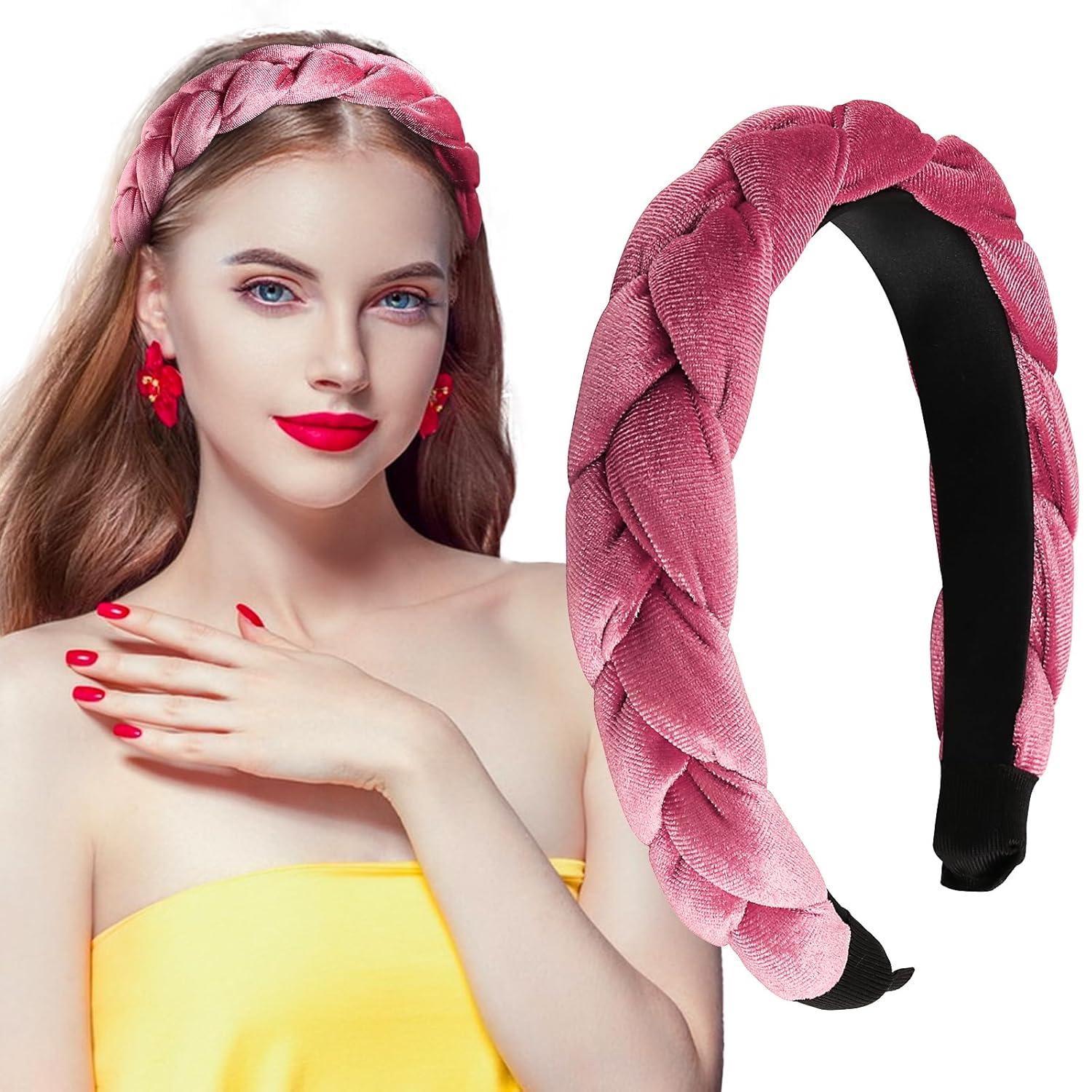 Samt Haarreif Dirndl Haarband Vintage Geflochten Rosa