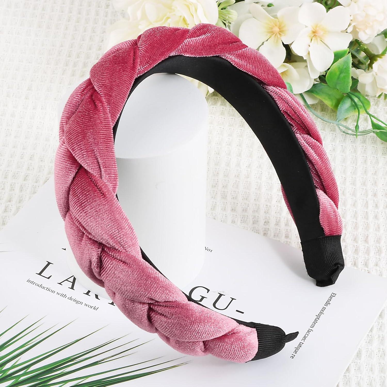 Samt Haarreif Dirndl geflochten Stirnband Vintage Haarband Rosa