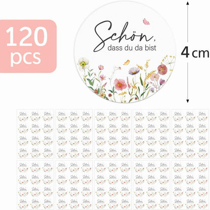 120 Stück Gastgeschenke Hochzeit Aufkleber 4cm Blumenmuster