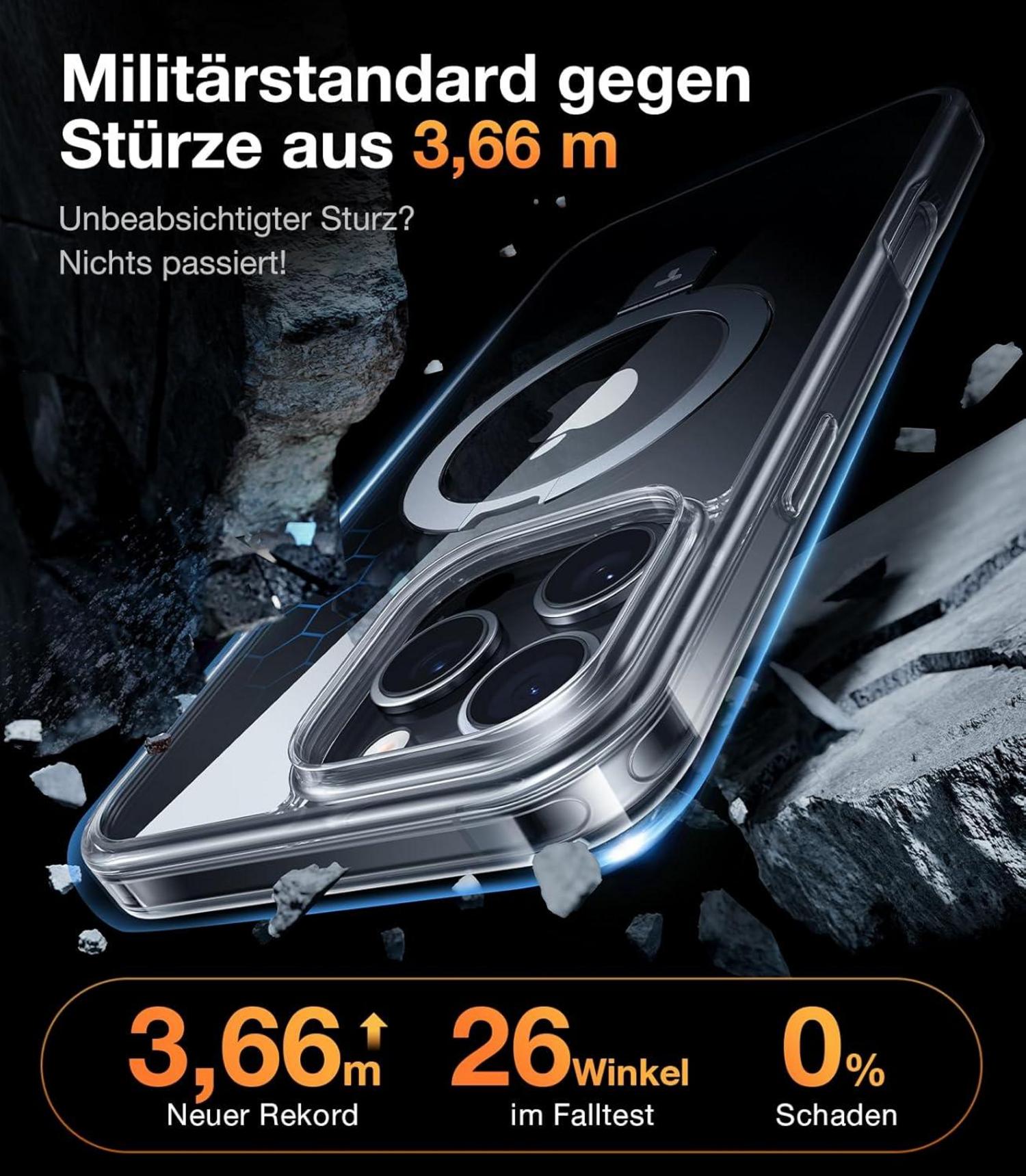 iPhone 16 Pro Hülle MagSafe Unsichtbarer Ständer Militärischer Schutz
