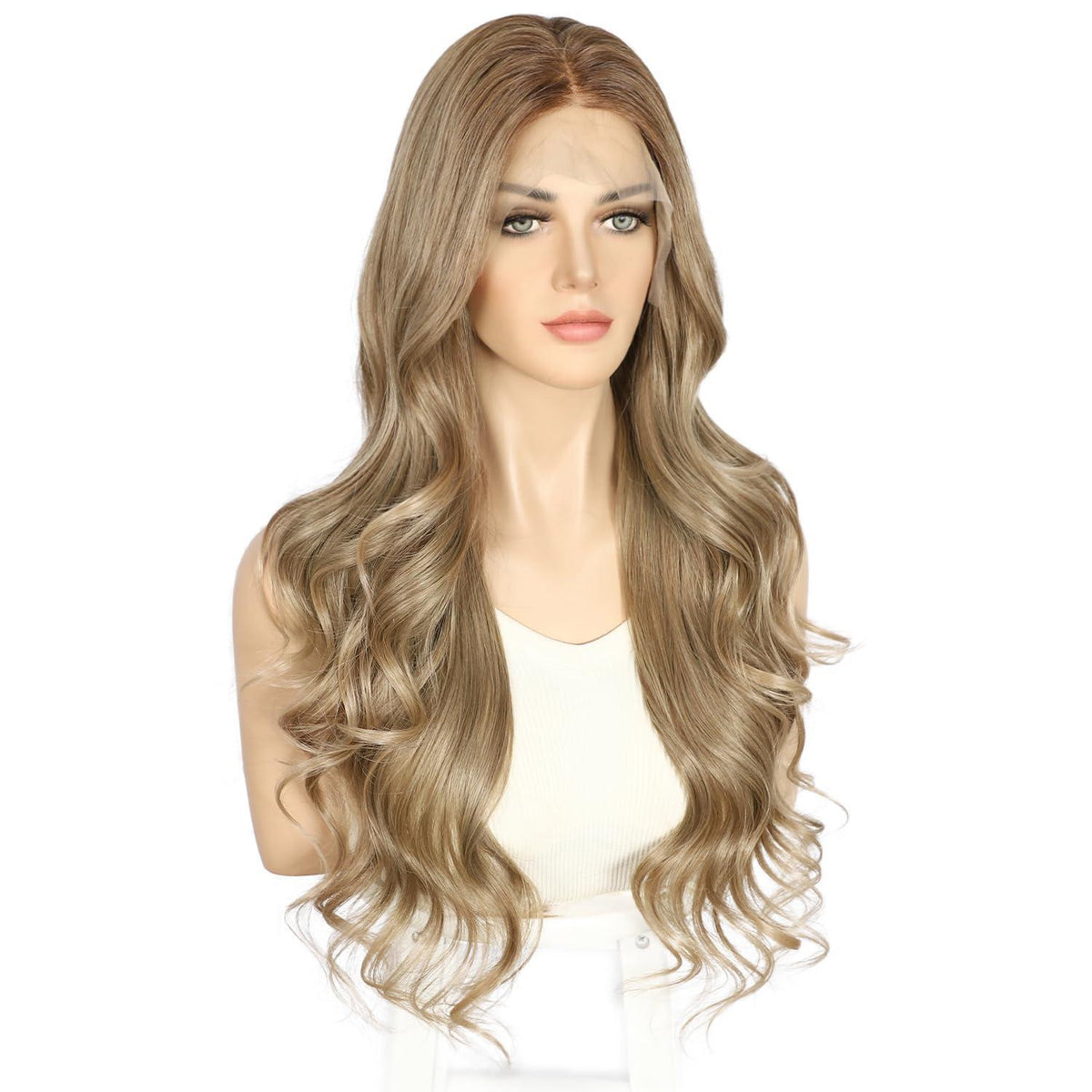 Braune Lace Front Perücke Körperwelle 26 Zoll Synthetisch