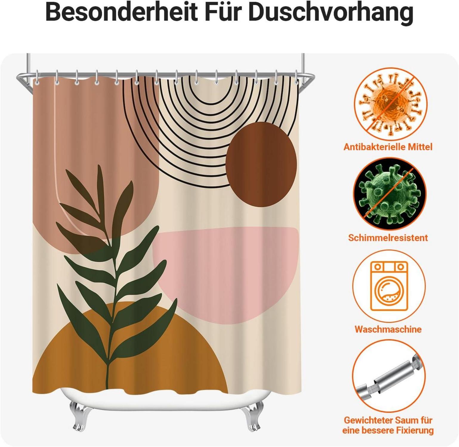 Duschvorhang 120x200cm Abdruck Blätter Wasserabweisend Polyester mit Ösen
