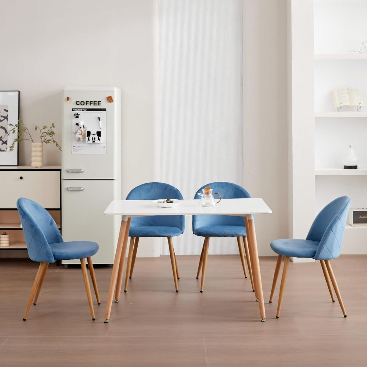 2 Esszimmerstühle Samt, Metallbeine, verstellbare Füße – Blau