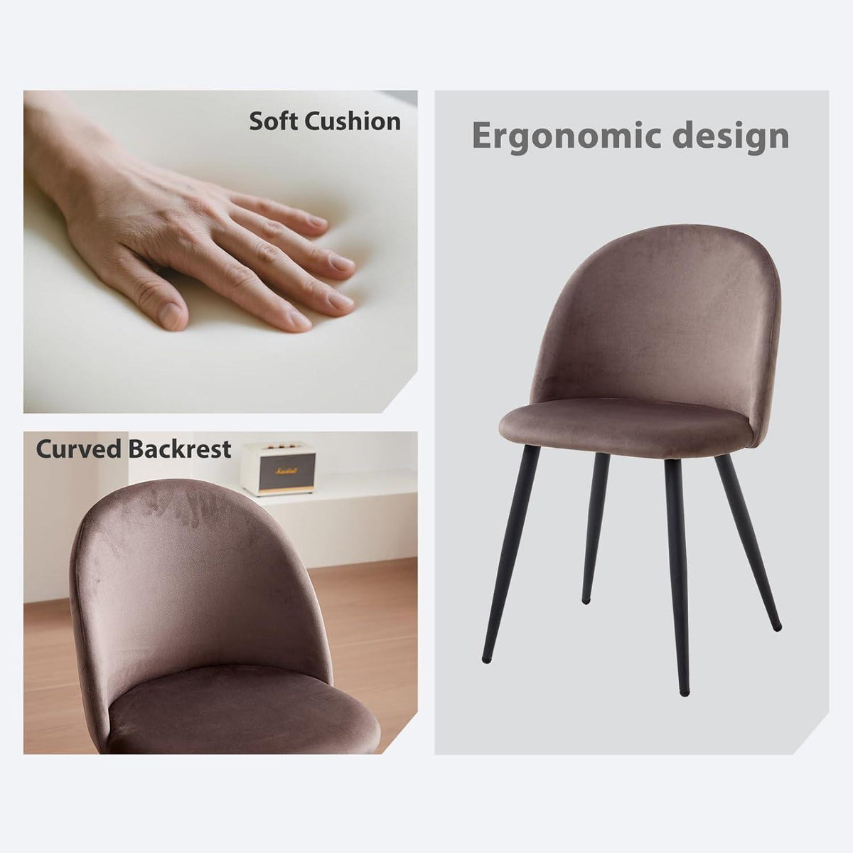 4er Set Samt Esszimmerstühle mit Metallbeinen – Braun