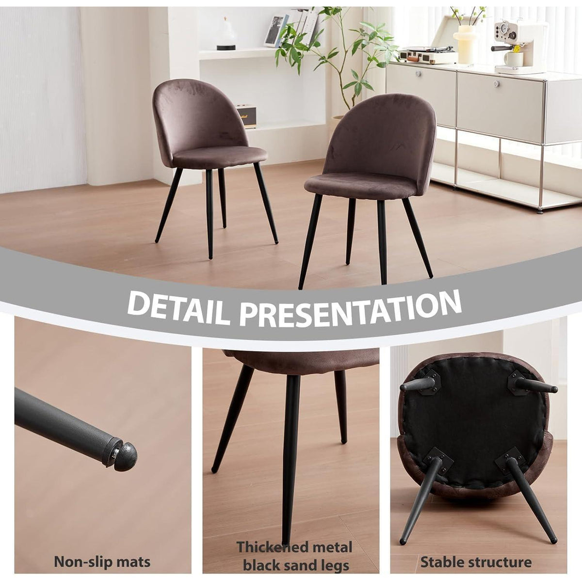 4er Set Samt Esszimmerstühle mit Metallbeinen – Braun