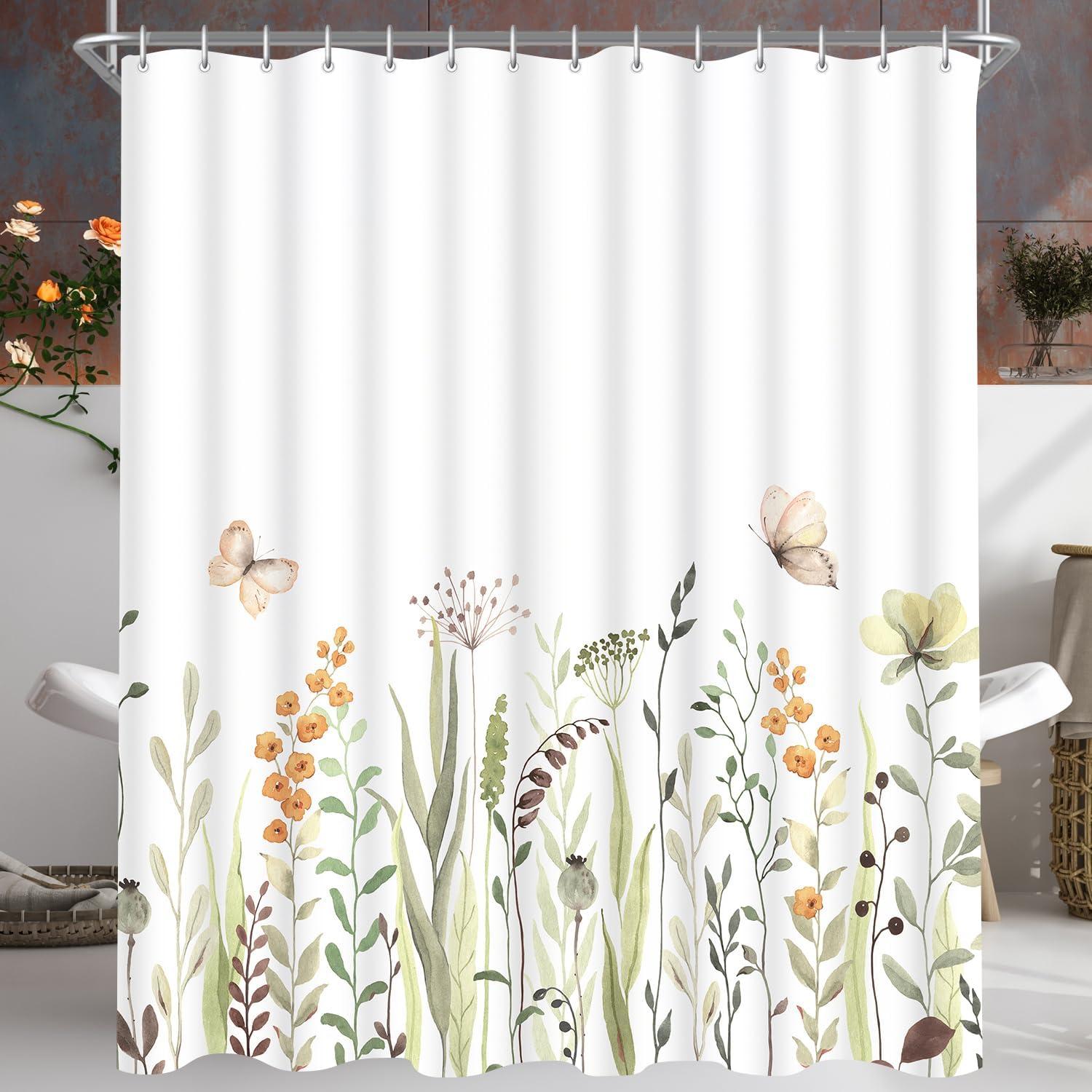 Duschvorhang Schmetterling Blumen 150x200cm Ösen Wasserdicht Waschbar