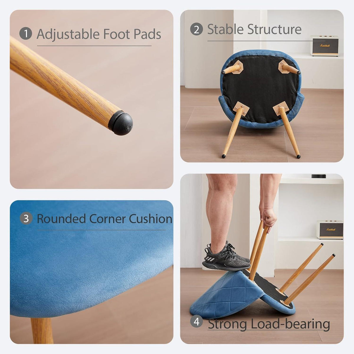 4er Set Samt Esszimmerstühle mit Metallbeinen – Blau