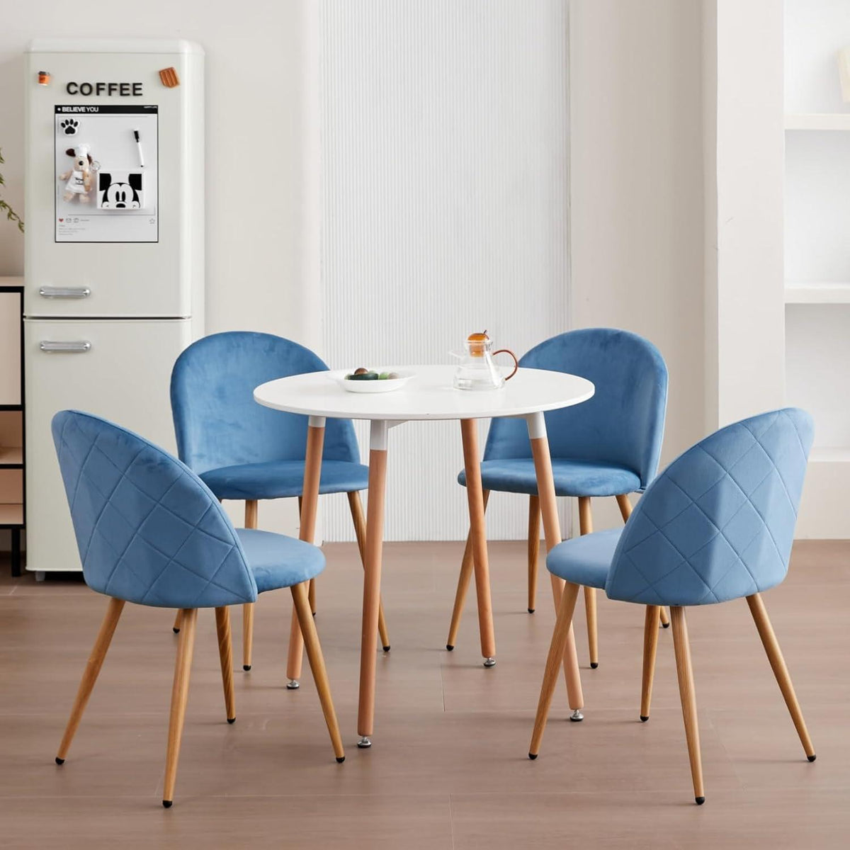 4er Set Samt Esszimmerstühle mit Metallbeinen – Blau