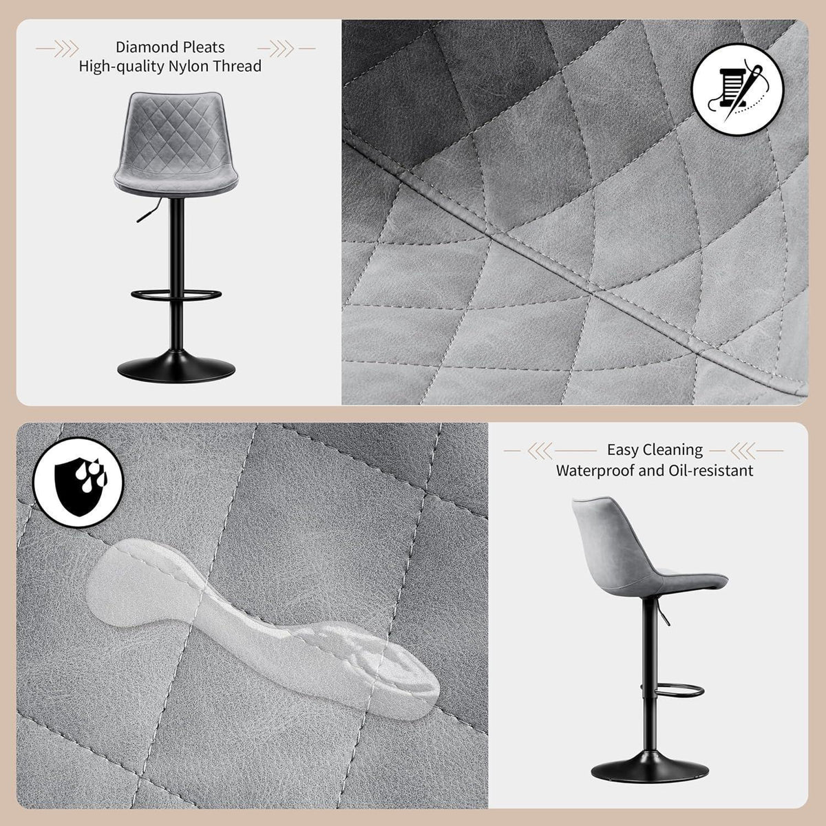 Verstellbarer Barhocker Set Grau – Bequemer Tresenstuhl mit Lehne