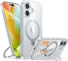 Transparente iPhone 16 Hülle mit 360° Ostand Spin Magnet-Ring