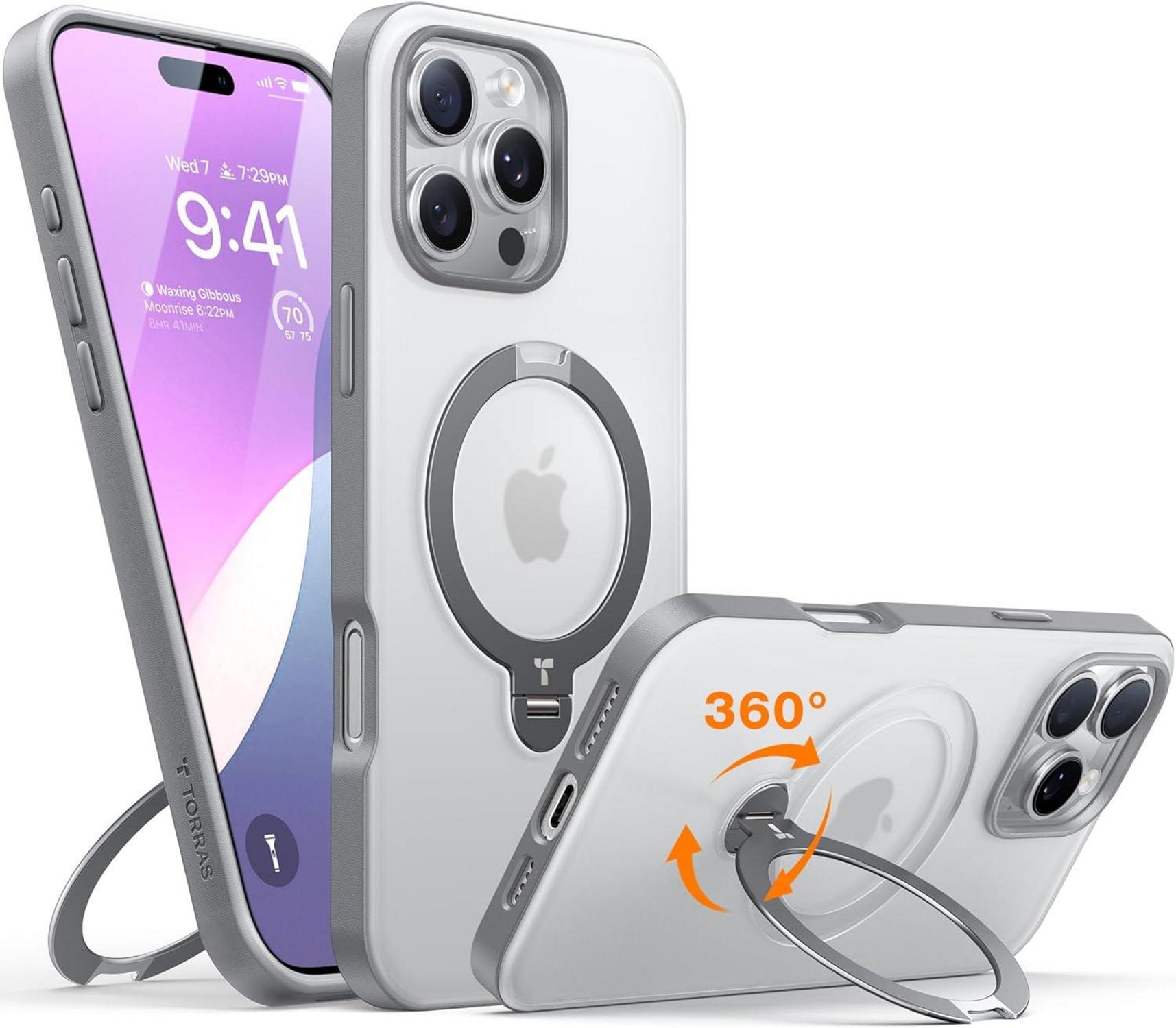TORRAS 360° Ostand Spin iPhone 16 Pro Max Hülle Magsafe Militärschutz