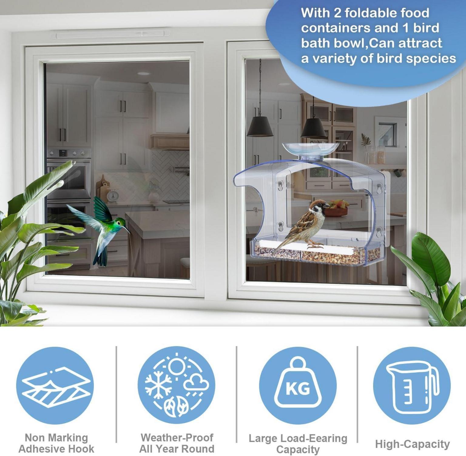 Transparentes Fenster-Vogelfutterhaus mit Saugnäpfen - Wildvögel