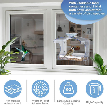 Transparentes Fenster-Vogelfutterhaus mit Saugnäpfen - Wildvögel