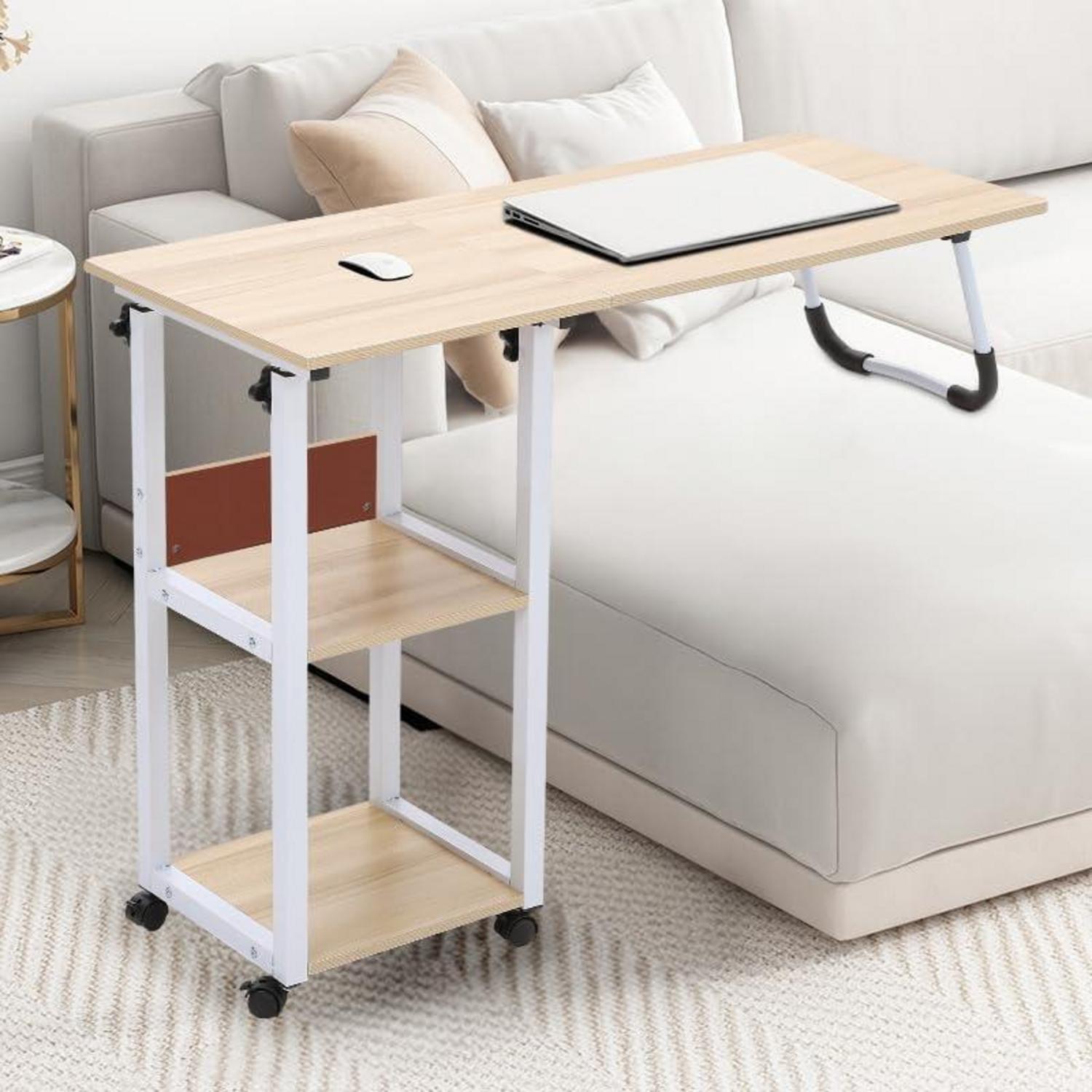Höhenverstellbarer Beistelltisch mit Rollen und Liftable Top, Beige