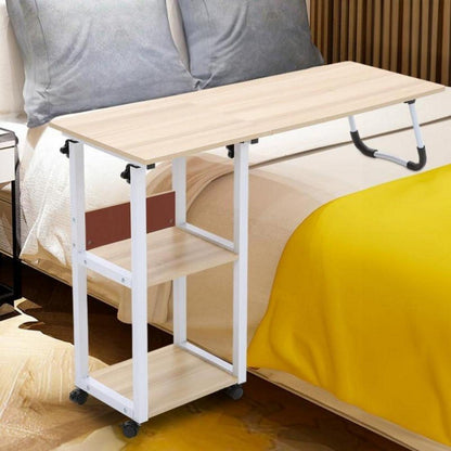Bett-Tisch mit höhenverstellbaren Rollen und Ablagefächern