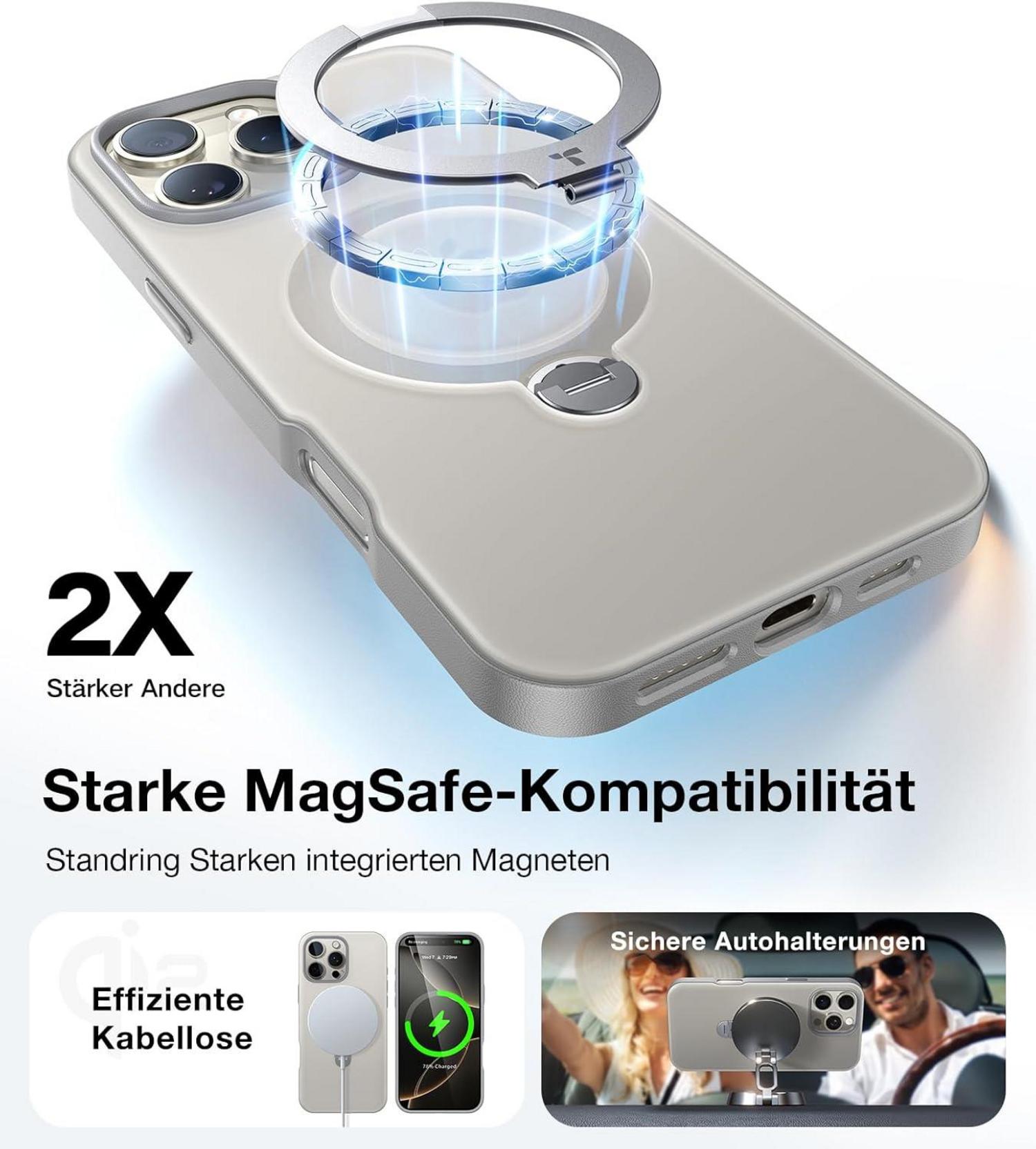 Torras iPhone 16 Pro Hülle Magsafe Militärschutz Magnetring Grau
