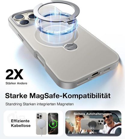 Torras iPhone 16 Pro Hülle Magsafe Militärschutz Magnetring Grau