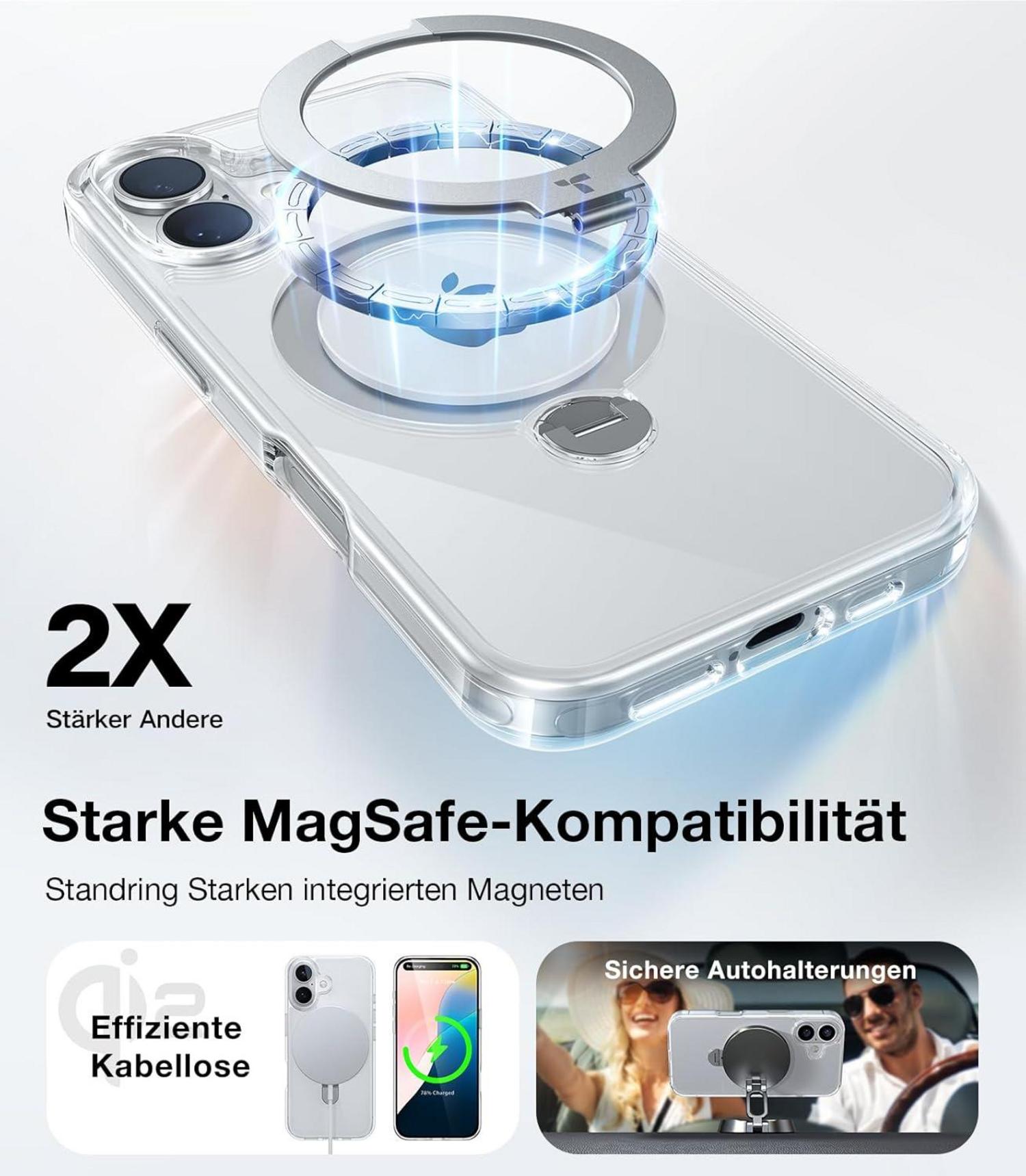 TORRAS 360° Ostand Spin iPhone 16 Plus Hülle Magsafe Militärschutz Diamant-Klar Transparent