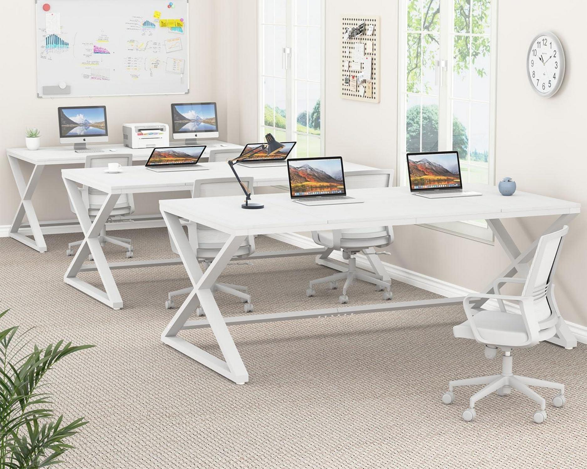 70 Zoll Weißer Schreibtisch für Home Office mit X-förmigen Metallbeinen